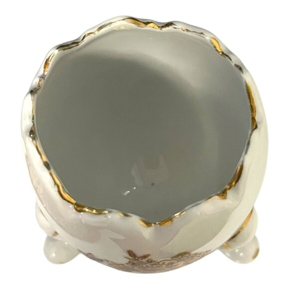 Vintage Napcoware Japan Porcelain Egg Shell Vase – Gold Floral Tripod Footed - Picture 4 of 6